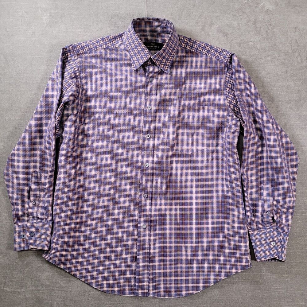 Bugatchi Uomo Mens M Purple Plaid Dress Shirt Long Sleeve Vintage Y2K Preppy